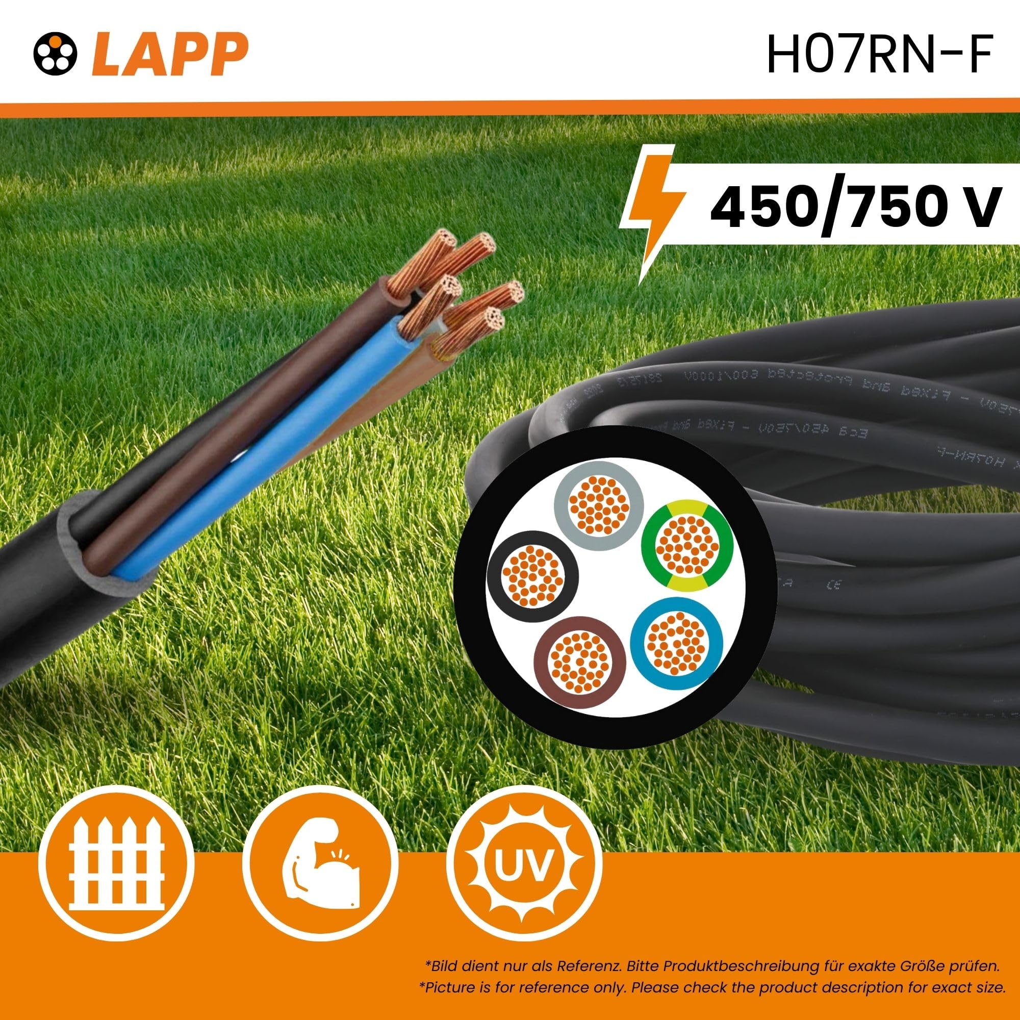 10 metrów Lapp 1600195 H07RN-F 1 x 16 mm², przewód gumowy, elastyczny, bez przewodu ochronnego, odporny na promieniowanie UV, do użytku na zewnątrz, odporny na olej, trudnopalny, przewód