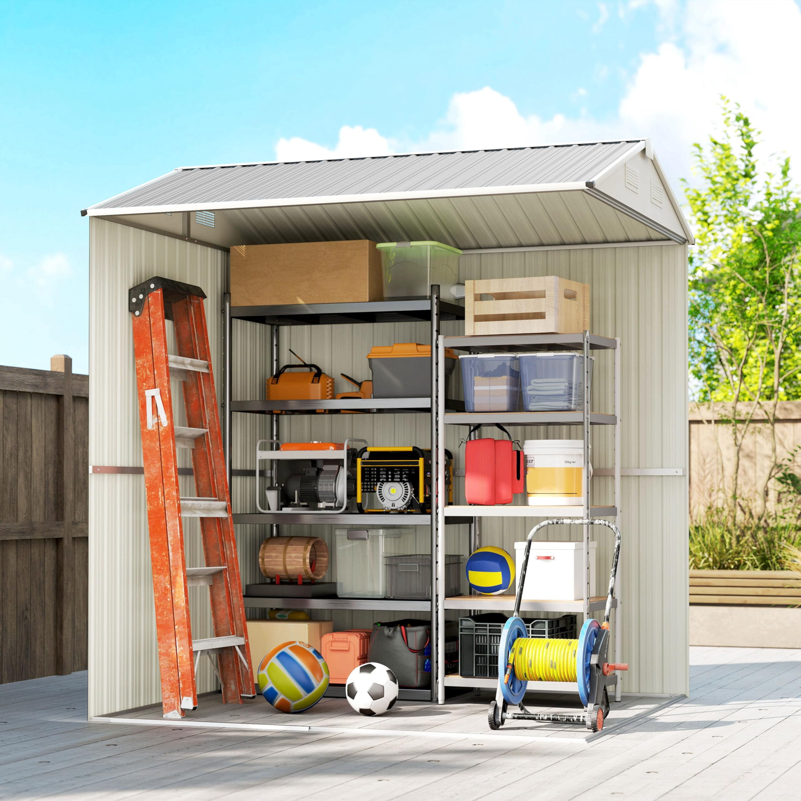 Outsunny Casetta da Giardino Alta 3.51m² in Acciaio Zincato con Prese d'Aria, Capanno da Giardino con Porta Bloccabile, Tetto Inclinato, Guanti, Capanno Porta Attrezzi, 209x177x236 cm, Grigio Argento