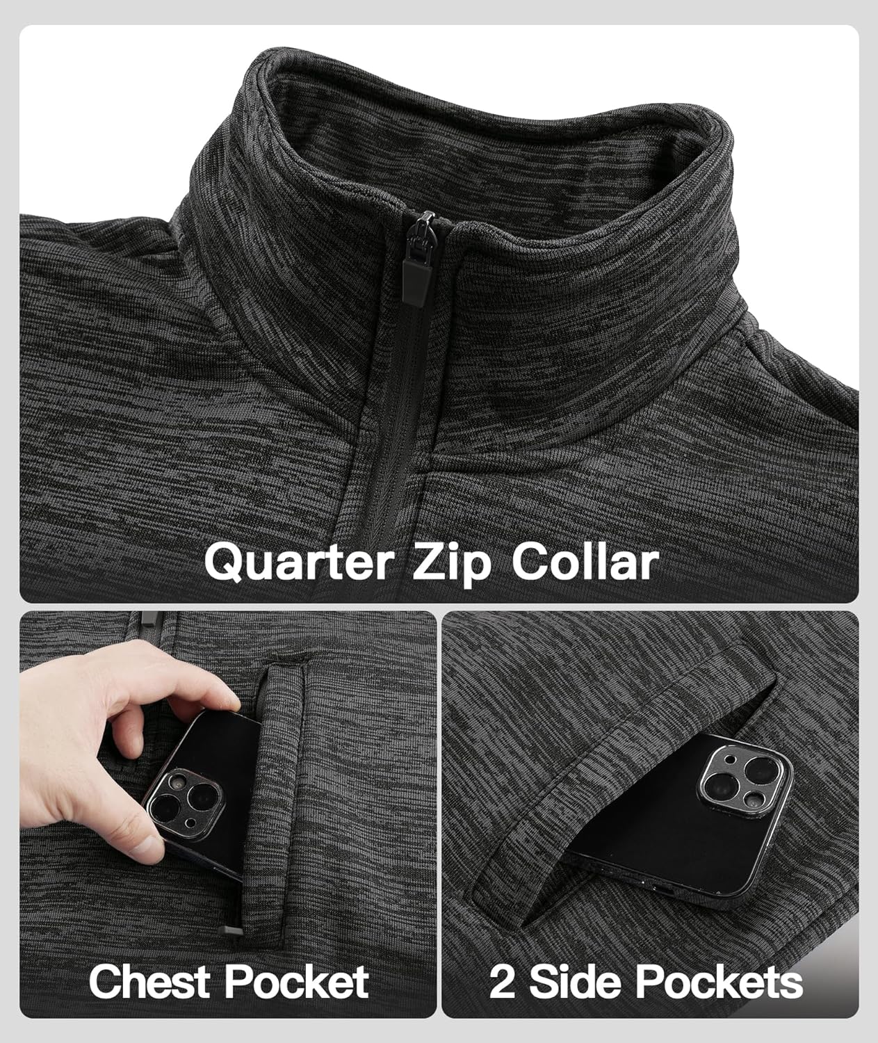 ZITY Men's Quarter Zip Pullover Mock Neck Fleece Lined Thermal Sweatshirt with Pocket Polo Sweaters - Image 4