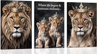 3pcs Framed Lion Family Canvas Wall Art 16x24 inches Can Be Hung Directly