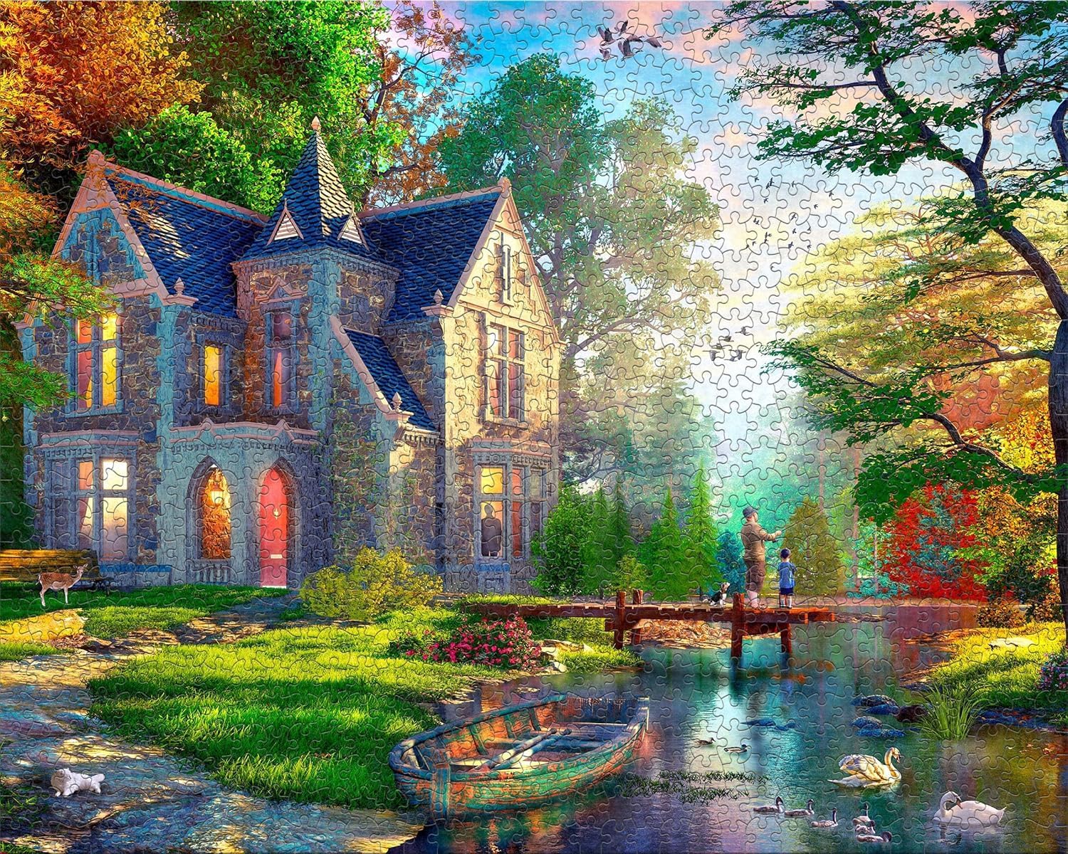 Ceaco - Gothic Fishing Lodge - 1000 Larger Sized Piece Jigsaw Puzzle - Colorful Puzzle for Adults – Precision-Cut Pieces, Beautiful Artwork, and Hours of Relaxing Fun