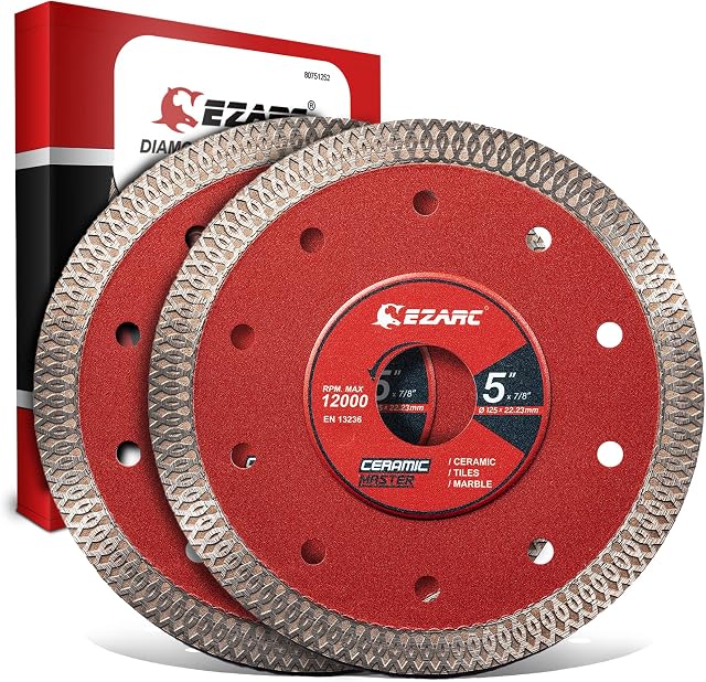 EZARC 125mm Diamond Cutting Discs, Super Thin Fast Diamond Saw Blade for Angle Grinder, 125mm Cutting Wheel for Porcelain, Granite, Marble, Tiles and Ceramics (2-Pack)