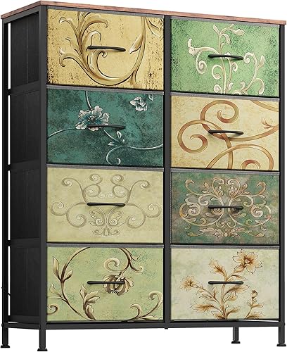 Miniatura 17 de WLIVE - Cómoda de tela con 8 cajones, cajonera de almacenamiento para dormitorio, pasillo, guardería, entrada, armarios, marco de metal, parte Negro