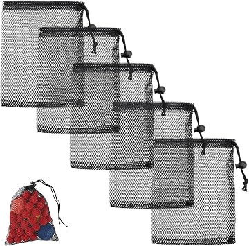 5 PCS Mesh Bags Drawstring, Swimming Net Bag, Mesh Drawstring Bag, Mesh Storage Bags, For Kitchen, Jewelry, Toys, Gifts, Wedding Favours, Home Black