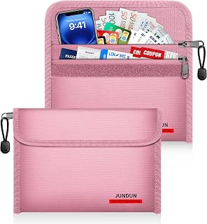 JUNDUN 2 Pack Fireproof Bag (21.5x15cm, 6400℉), 12-Layer Heat Insulation | Double Zip Pocket, Fireproof Wallet, Small Money Bag for Banknotes, Cash, Receipt, Passport (Pink)