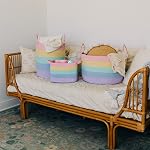 OrganiHaus Tall Rainbow Basket with Handles, Woven Cotton Rope Laundry Basket, Rope Baskets for Dirty Clothes,Towels and Blankets, Large Decorative Storage Bin for Bedroom - 38x45cm | Rainbow Pastel - Rainbow Cotton Rope Hamper, Nursery 52L
