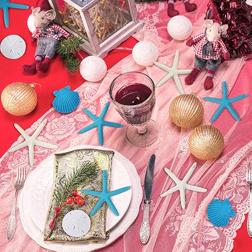 Miniatura 6 de Chuangdi 20 adornos de resina de estrella de mar de concha de mar, decoraciones colgantes con cuerda y cinta azul para verano, playa, boda, fiesta,