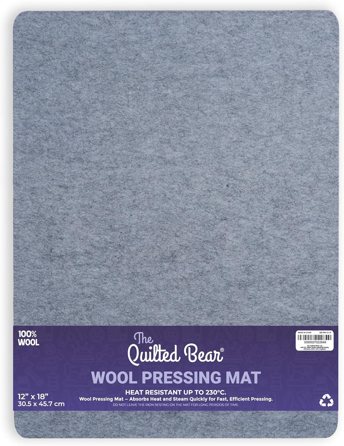 The Quilted Bear 12" x 12" Wool Pressing Mat for Quilting and Sewing – Heatproof up to 446°F, Portable Wool Ironing Mat, Ironing Board Alternative for Sewing Table, Mini Iron & Heat Press