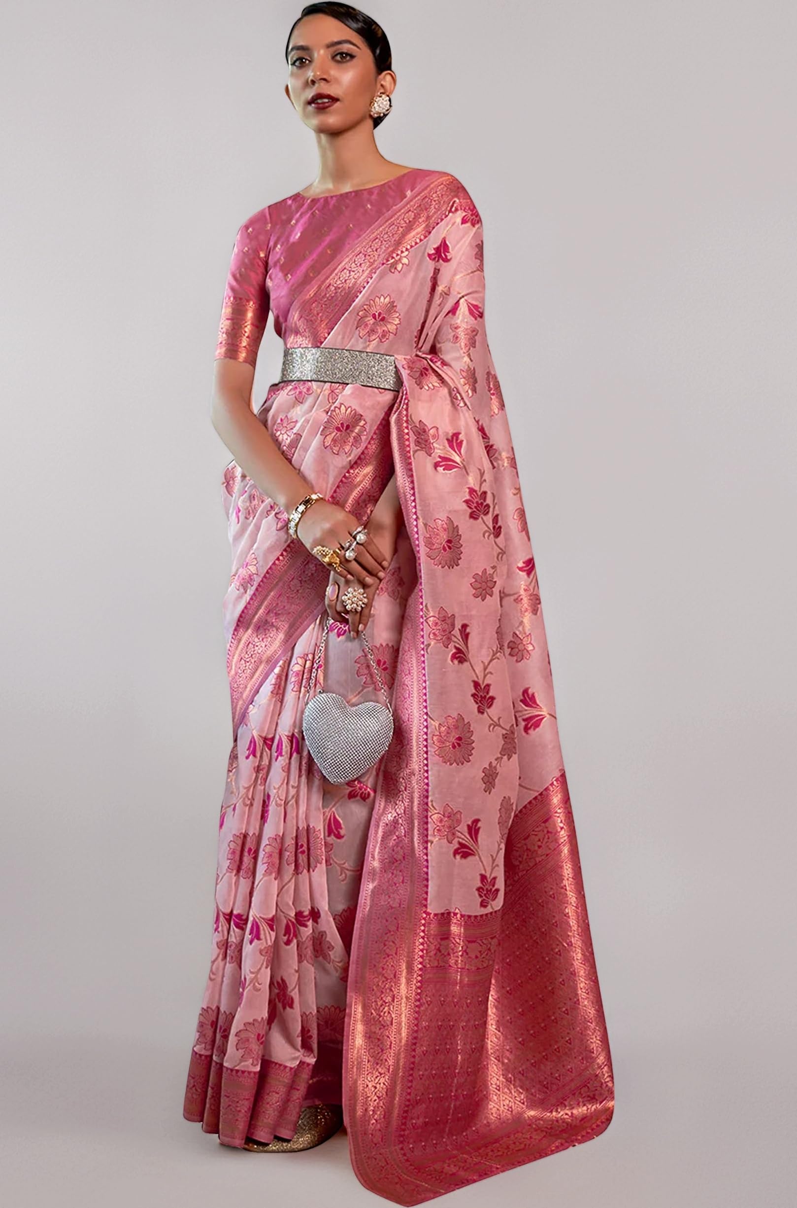 - Womens Kanjivaram Banarasi Silk Saree Patola saree with Unstitched blouse piece