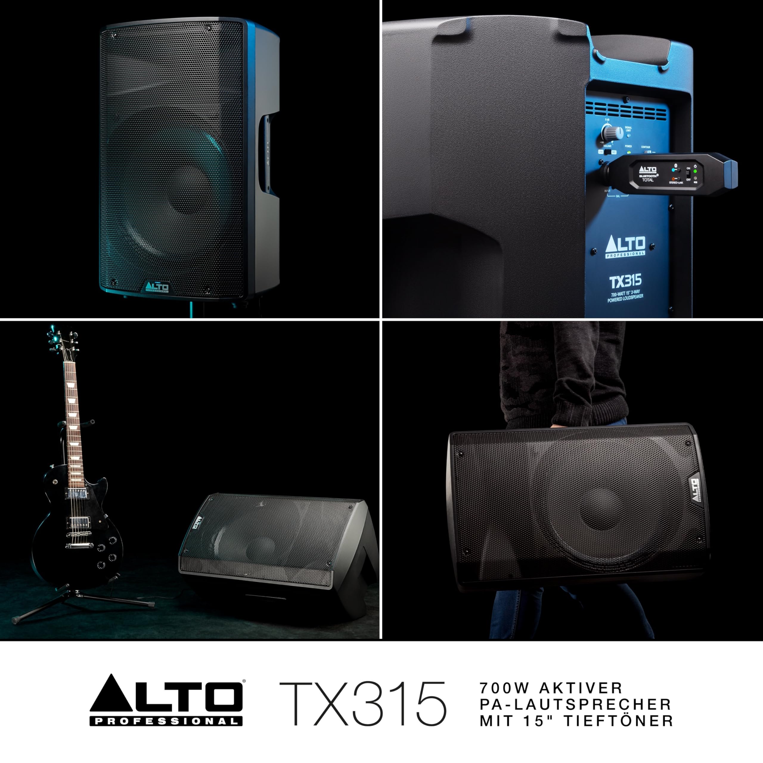 ALTO TX315-700 Watt 15-Zoll 2-Wege Aktiver PA-Lautsprecher mit Signal-Limiting und Schaltbarem Mikrofon/Line-Preamp und XLR In/Out