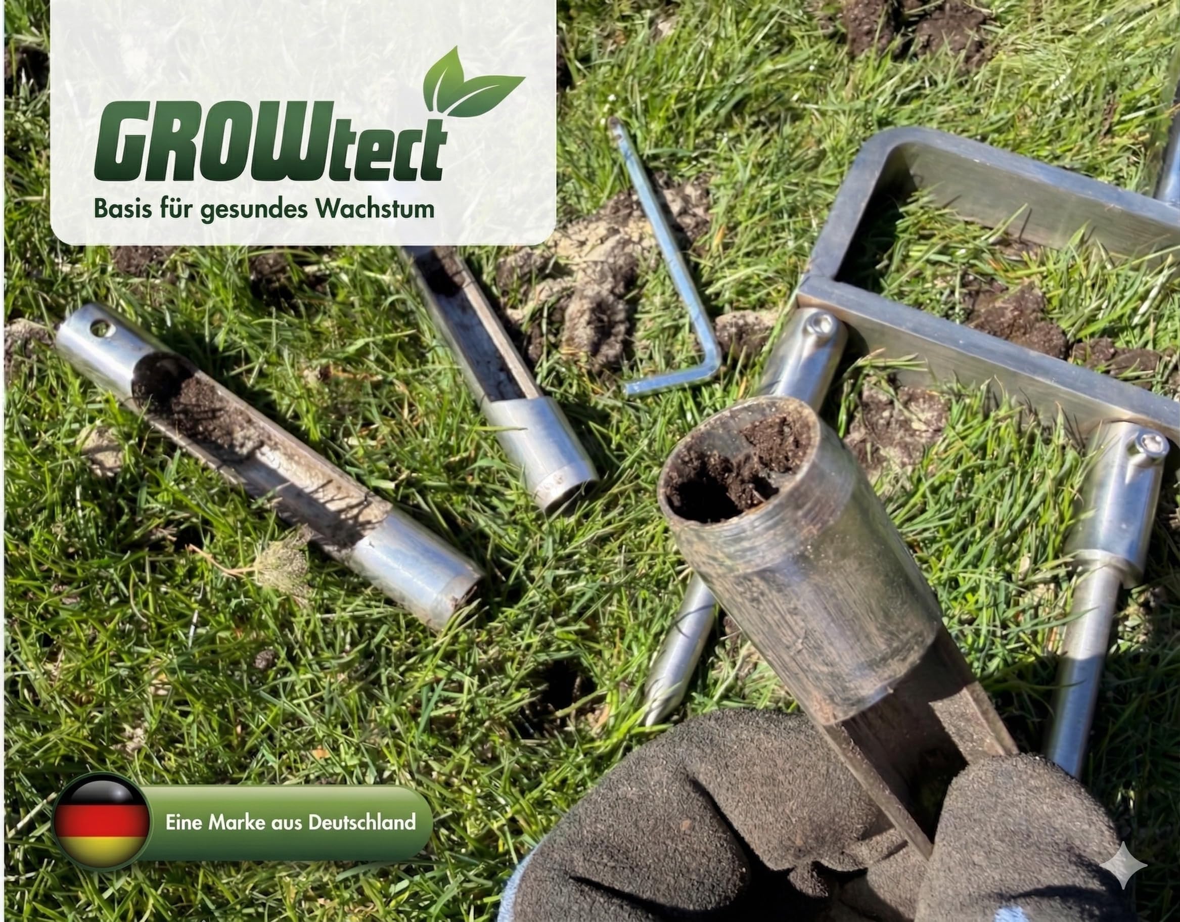 PRO Aerifizierer 2in1 – Profi Aerifizierer für Garten- und Landschaftsbau, Sportplatzpflege und Greenkeeper – mit austauschbaren Hohl- und Volldornen (ohne mehrteiligen Steckstiel)