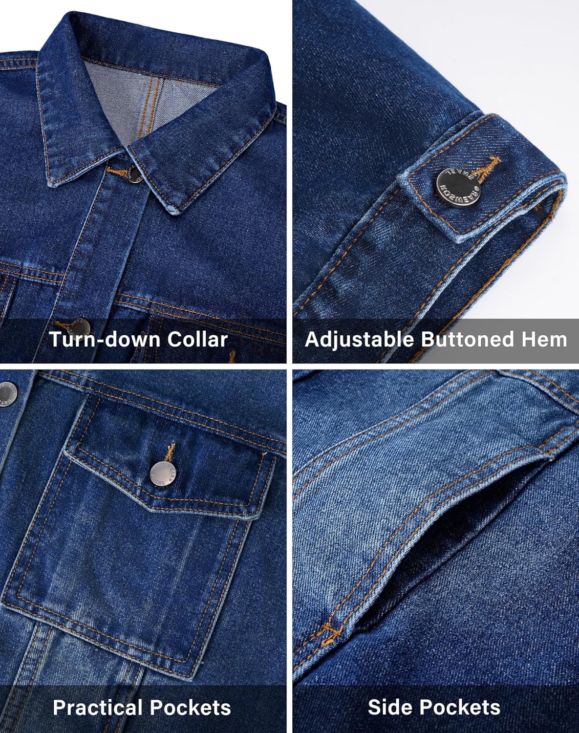 roswear Jean Jacket Women Oversized Long Sleeves Button Up Washed Denim Western Jackets Trucker Coat - Image 6