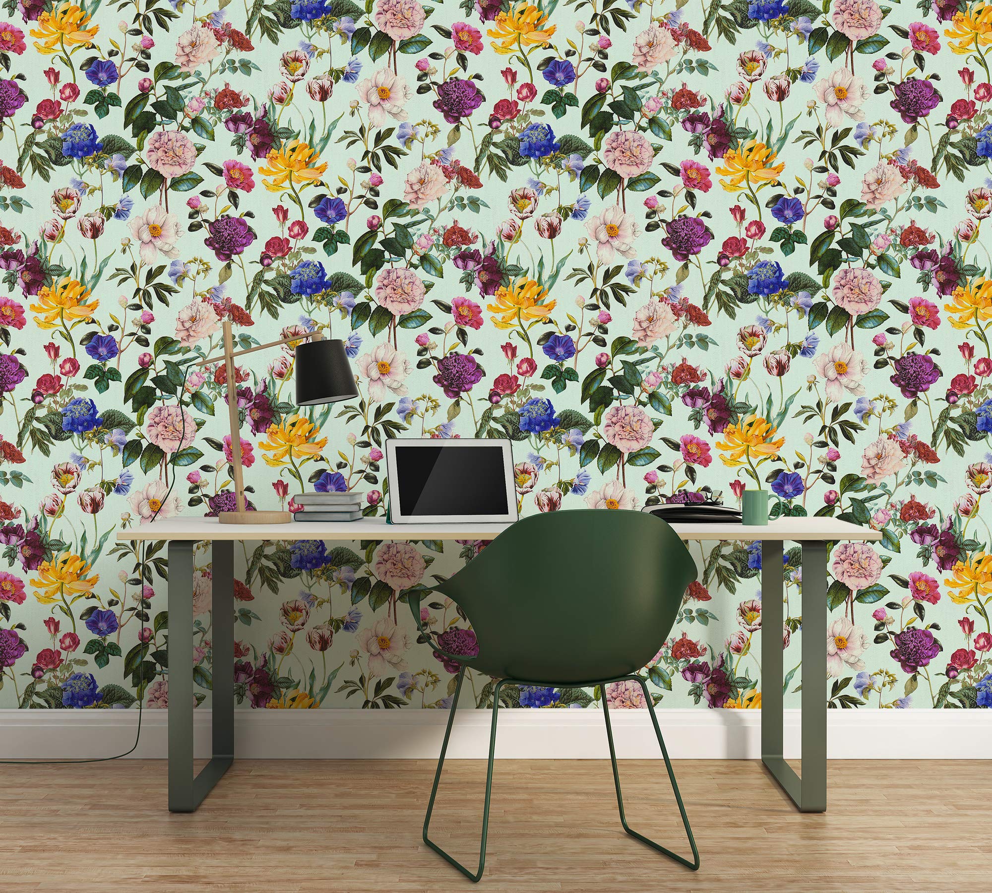 Livingwalls Jette 373362 37336-2 - Papel pintado (10,05 x 0,53 m), diseño floral, color azul, verde y rojo