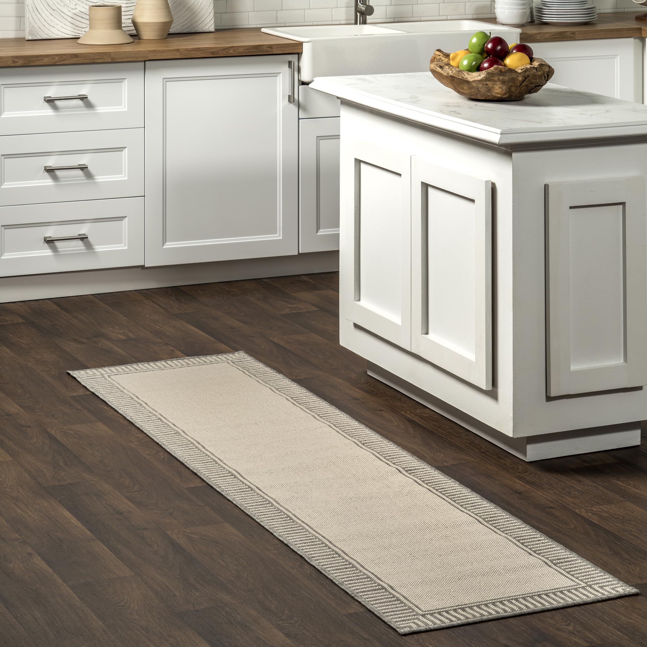 Tapis de couloir nuLOOM Asha gris clair, tissage plat haut de gamme 0,6x2,4m