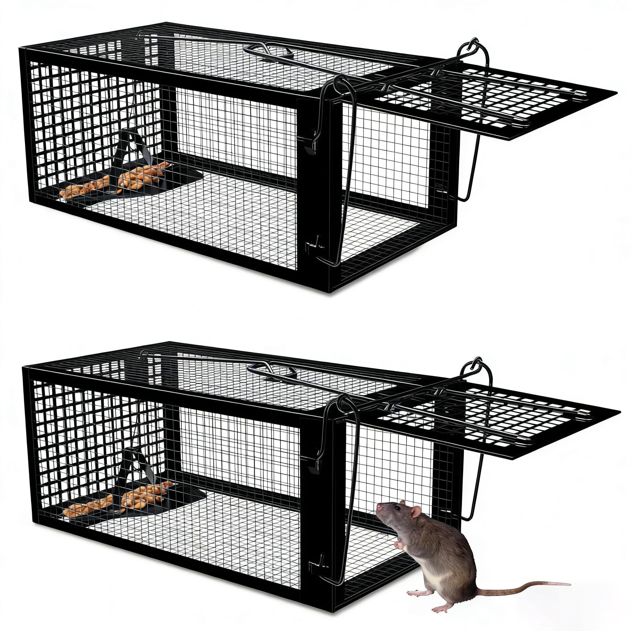 Humane Rat Trap 2-Pack, Live Mouse Trap Cage for Indoor & Outdoor, Upgraded Sensitive Effective Rodent Trap Cage, No Kill Mouse Trap Catch and Release, Suitable for Mice Mouse - 27cm x 14cm x 12cm