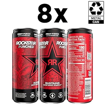 Rockstar Energy Drink,Fruit Punched,12oz Sleek Cans,(Pack of 16)