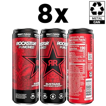 Rockstar Energy Drink,Fruit Punched,12oz Sleek Cans,(Pack of 16)