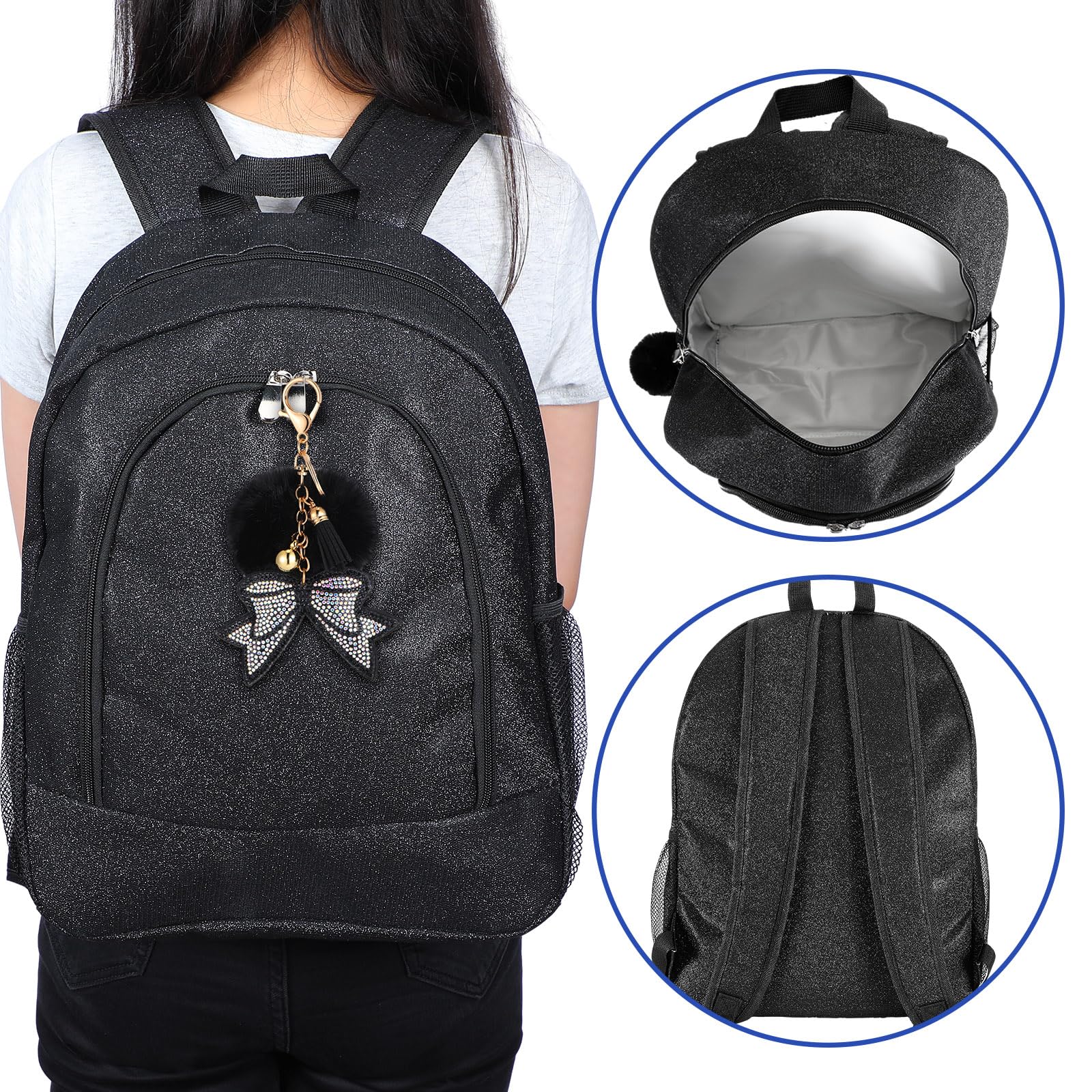 Noveread Cheer Backpack with Cheer Bow Keychain Cheerleading Glitter Backpack Cheerleaders Gift Cheer Bags for Sport