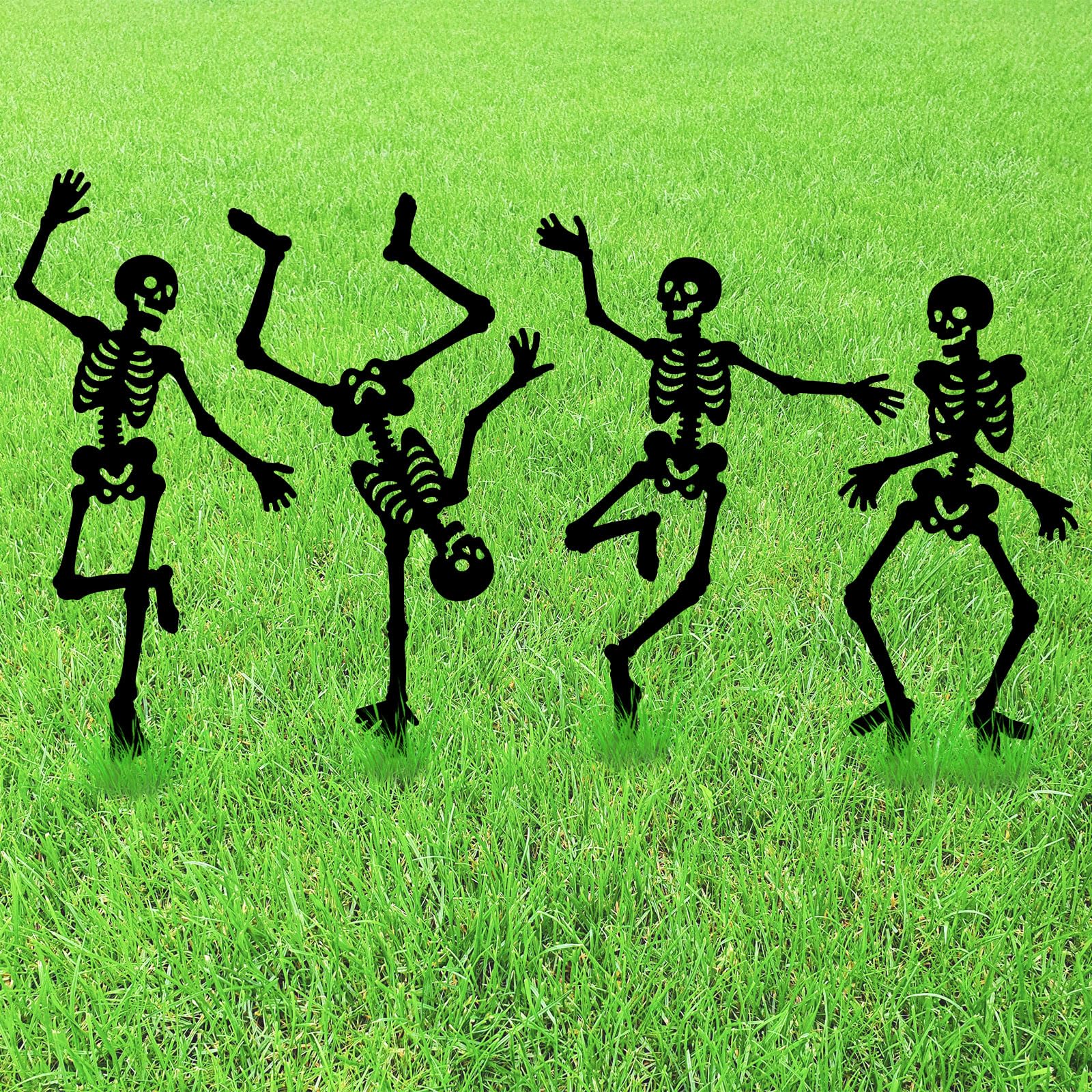GLOBLELAND 4 Pcs Halloween Skeleton Garden Stakes Black Skull