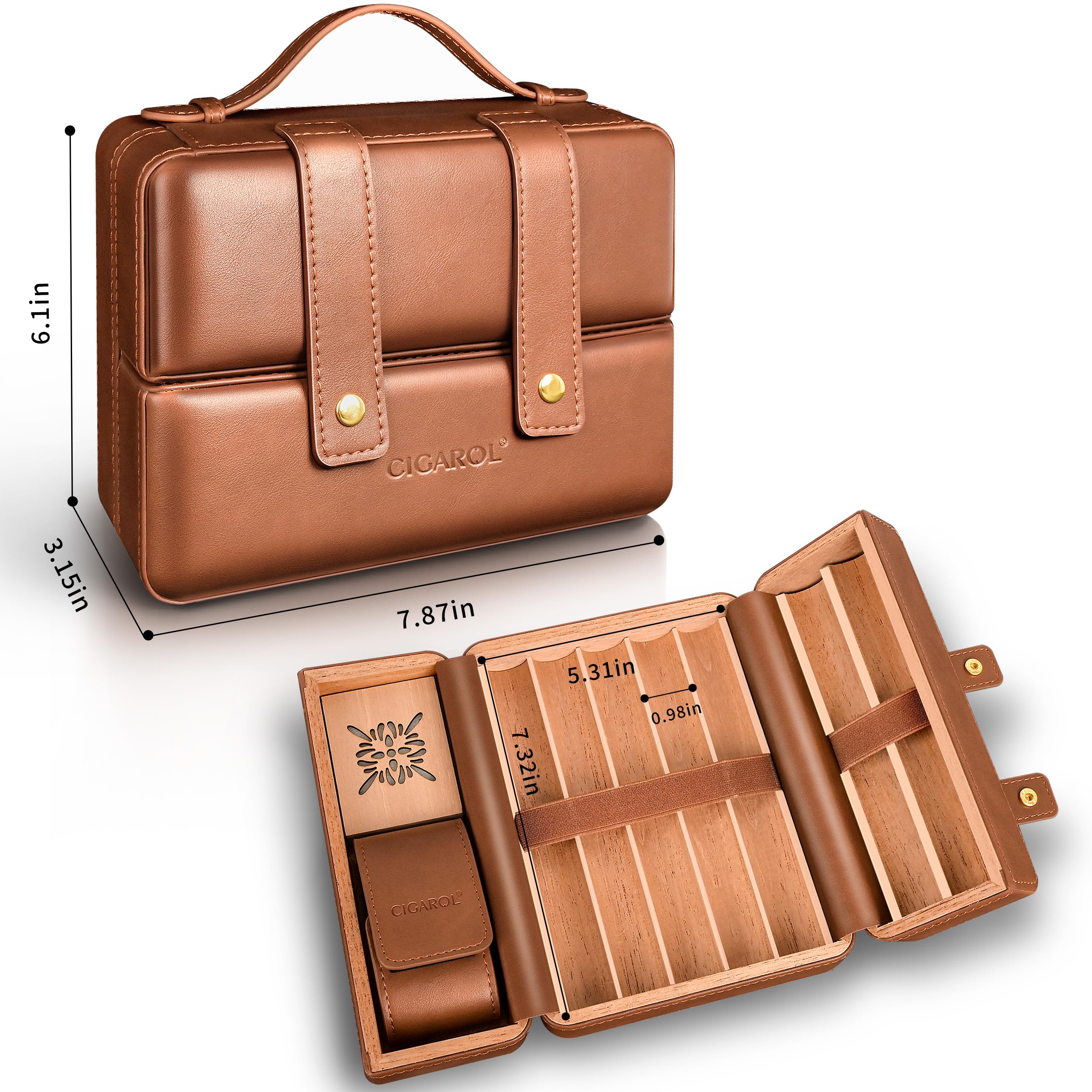 Humidor per sigari in pelle, set da viaggio con igrometro e umidificatore, portatile da viaggio, per 6 sigari