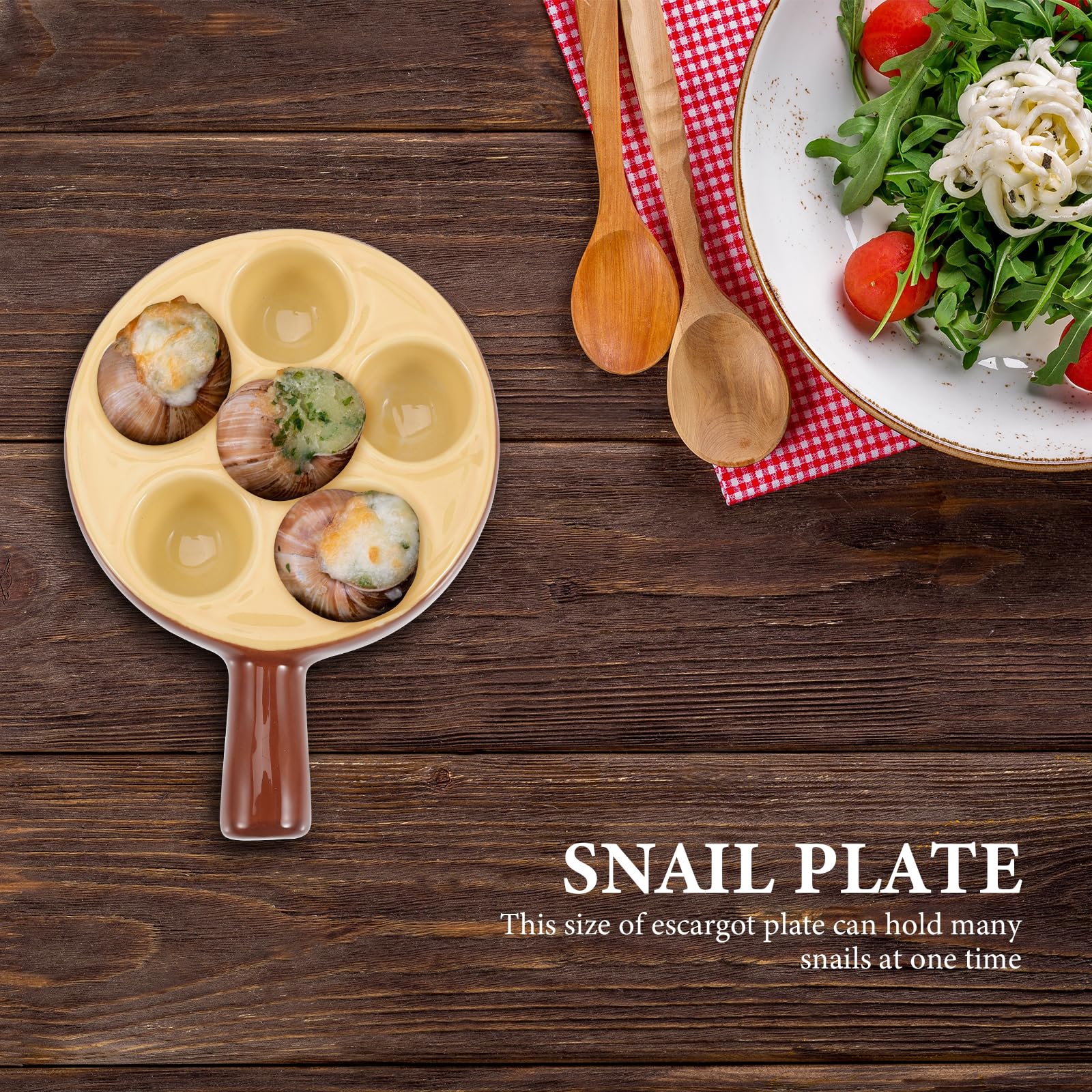 BESTonZON Lot de 2 plaques en céramique Plat à escargots Plat à escargots Plateau à escargots Vaisselle blanche Pot en céramique blanche Pince à escargots Coquille 6 trous Assiette à escargots