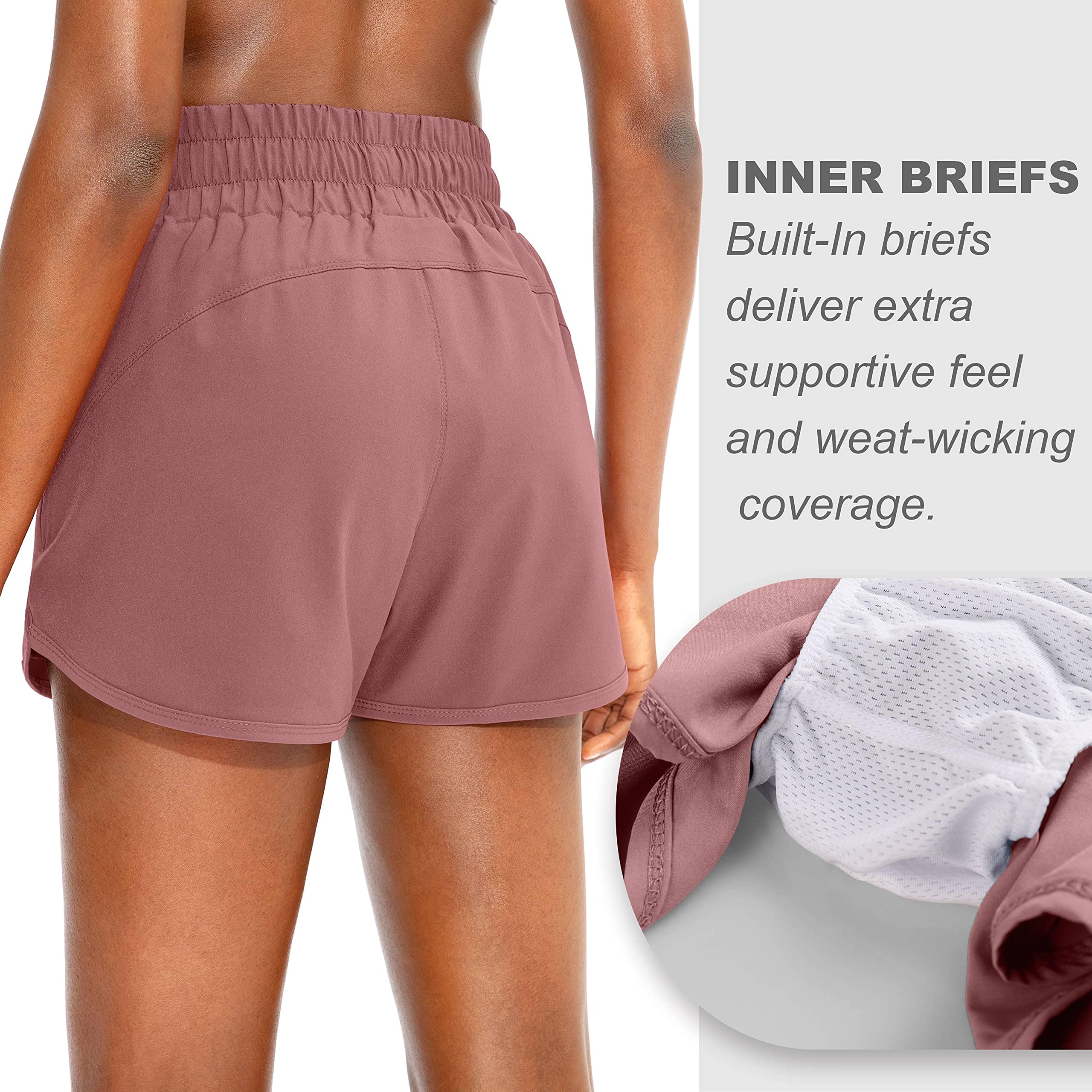 SANTINY Pantaloncini da corsa da donna con tasche con cerniera, a vita alta, atletica, allenamento, palestra, pantaloncini da donna con fodera