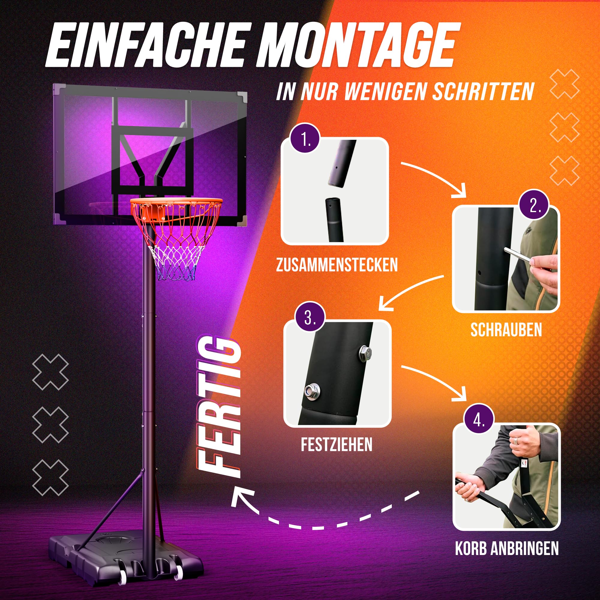 Basketballkorb Outdoor höhenverstellbar wetterfest mit Ständer Basketballkorb für Kinder Erwachsene
