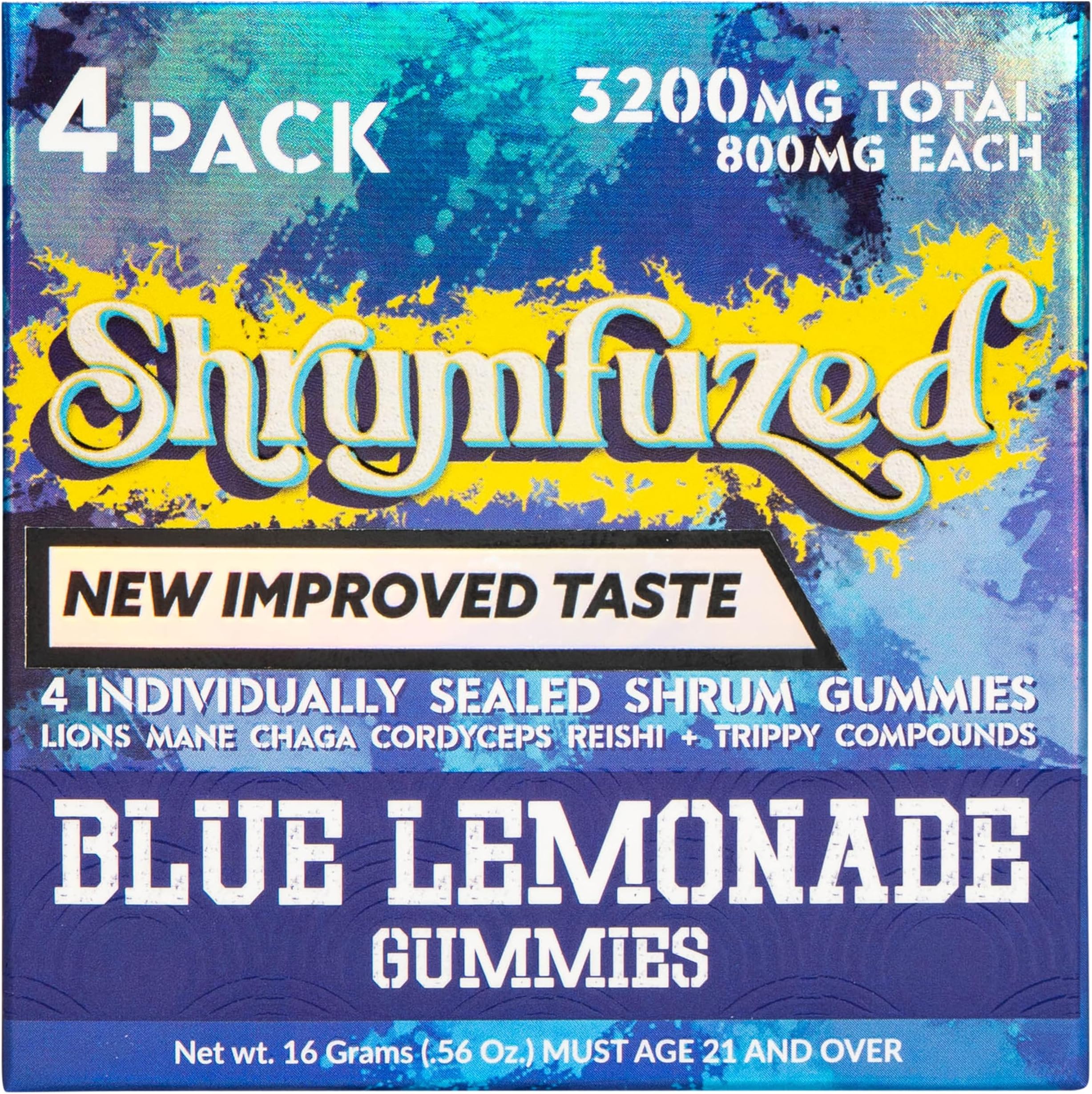 Shrumfuzed - Proprietary Nootropic Gummy 3200mg, Now with New Improved Taste - Lion's Mane, Reishi, Chaga, and Cordycep Nootropic Mushroom Blend (4, Blue Lemonade)