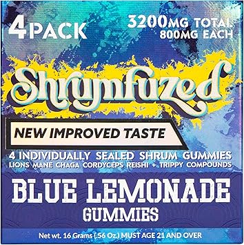 Shrumfuzed - Proprietary Nootropic Gummy 3200mg, Now with New Improved Taste - Lions Mane, Reishi, Chaga, and Cordycep Nootropic Mushroom Blend 4, Blue Lemonade