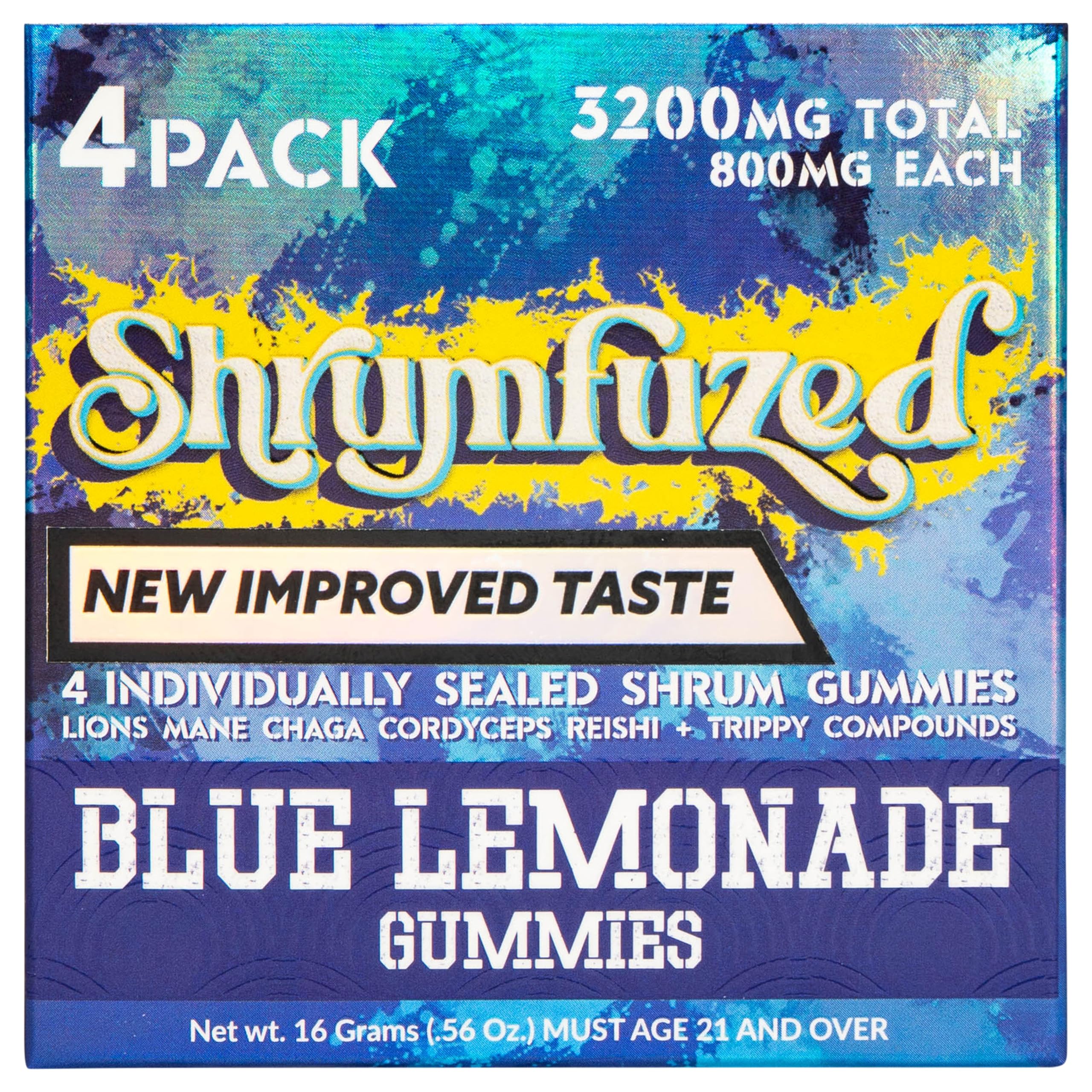 Proprietary Nootropic Gummy 3200mg, Now with New Improved Taste - Lion's Mane, Reishi, Chaga, and Cordycep Nootropic Tripee Mushroom Blend (4, Blue Lemonade)