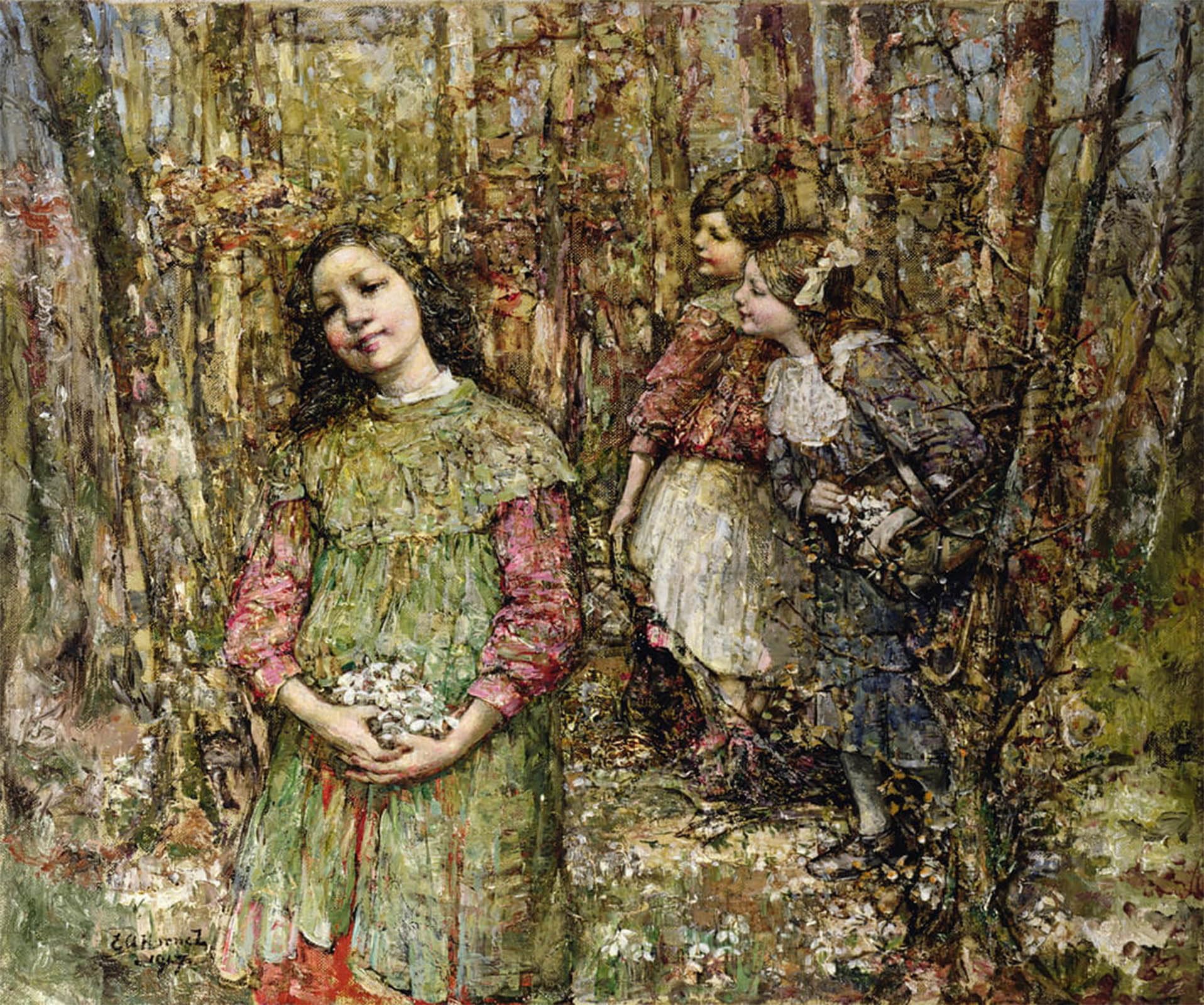 Posteriik No Frame Famous Animal Posters Vintage Picture Gathering Snowdrops By Edward Atkinson Hornel Modern Wall Decor For Home Decor 60X90cm