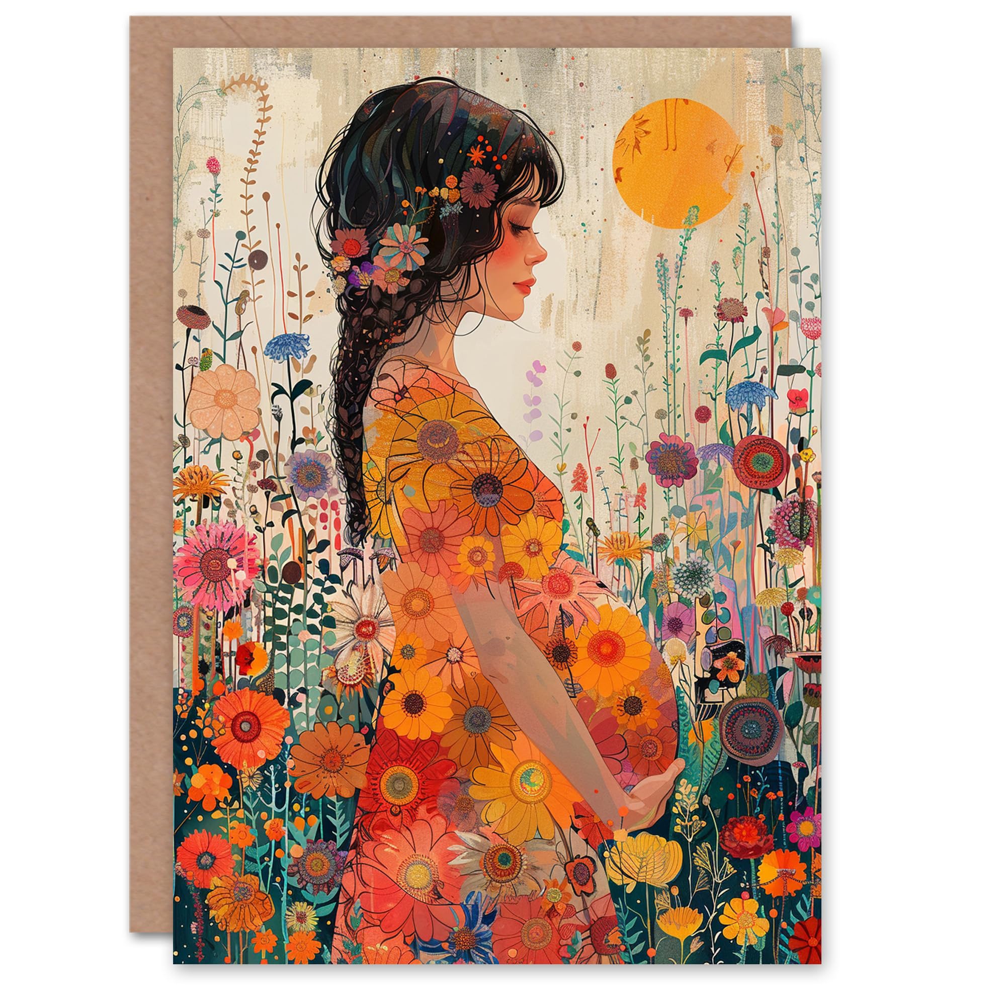 Artery8 Mum to Be Greeting Card - Floral Wildflowers - Orange