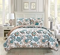 Vista 2 de Fancy Linen Juego de colcha de 2 piezas extra larga para cama individual o individual (floral, turquesa, azul, gris, verde azulado)