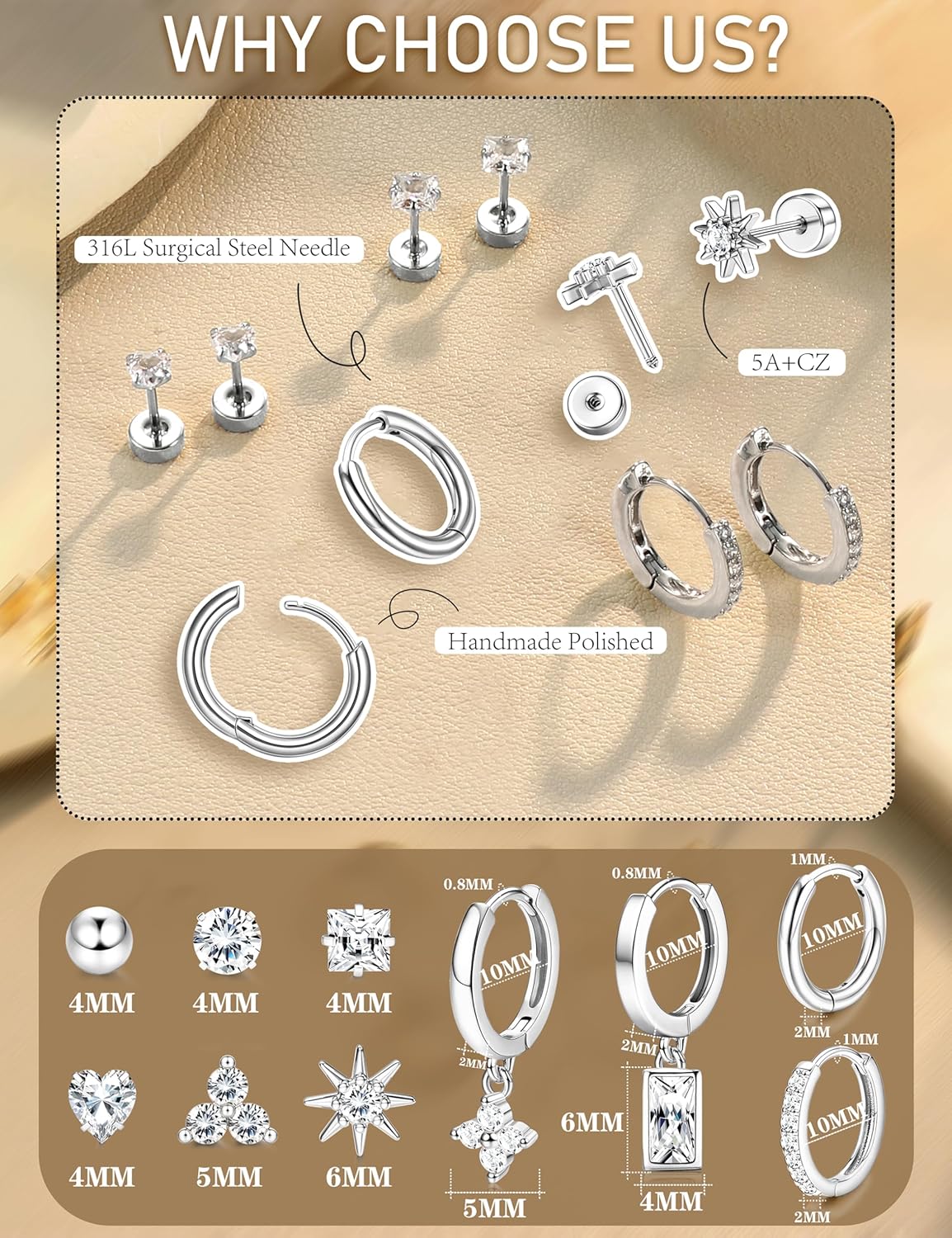 Florideco Hypoallergenic Flat Back Earrings Gold Cartilage Earring Sets for Multiple Piercing Surgical Stainless Steel Earrings for Women Trendy Earring Stacks Small Hoops Flat Back Stud Earrings - Image 4