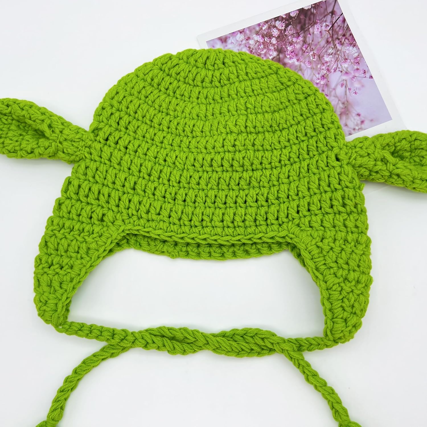 Crochet Green Alien Earflaps Beanie Handmade Knitted 3D Ears Adjustable Braids Winter Hat for Adult Kids