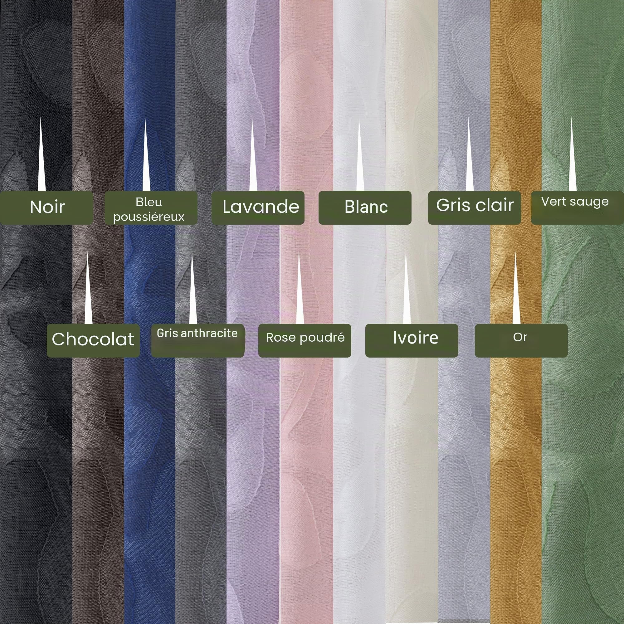 OVZME 2 panneaux de rideaux texturés avec motifs jacquard de feuilles pour chambre à coucher et salon, voiles semi-transparents filtrant la lumière avec clips, vert sauge, 107 x 160 cm par panneau