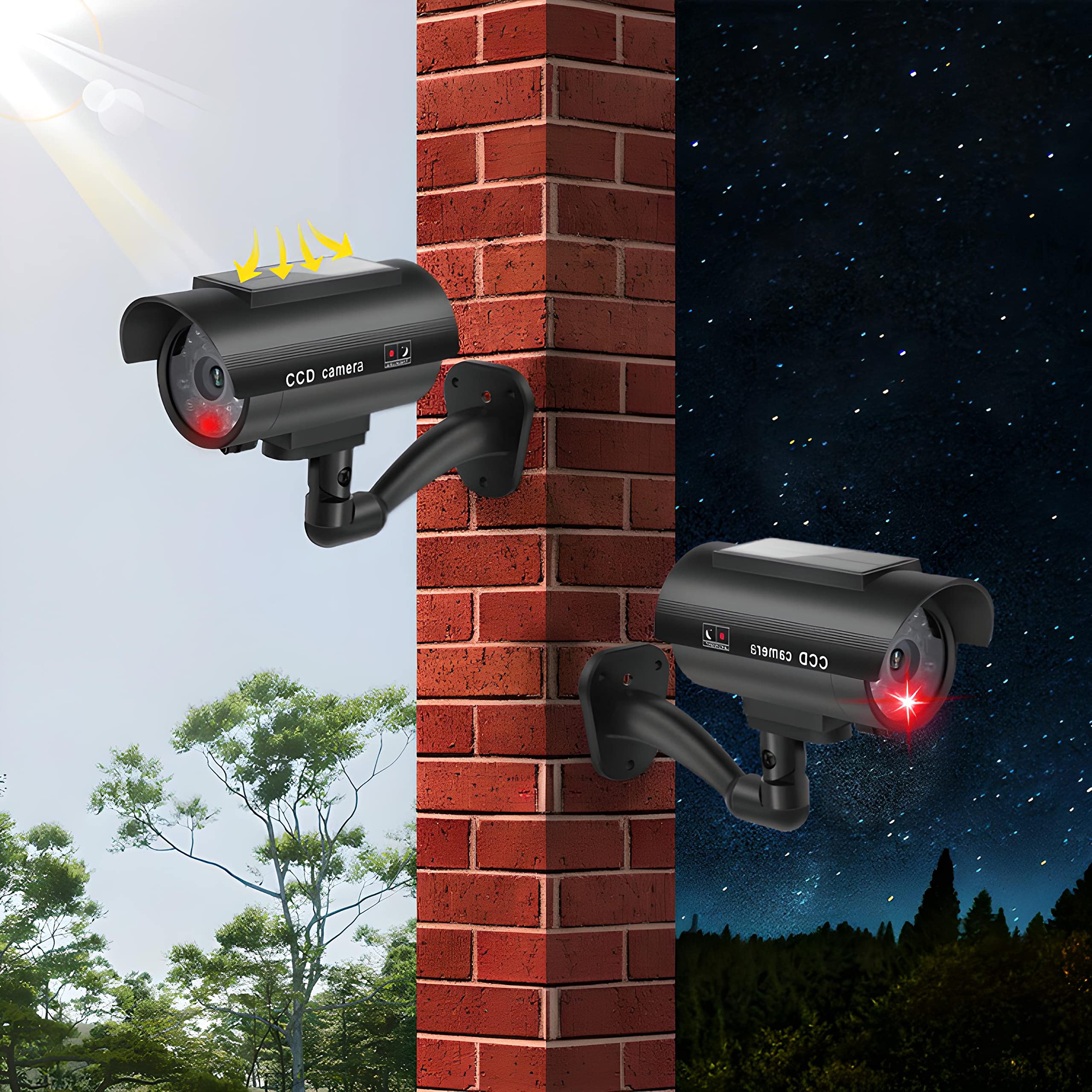 Retoo Cámara Falsa Solar con LED, Imitación Realista de CCTV, Resistente al Clima, Instalación Fácil en Interior y Exterior