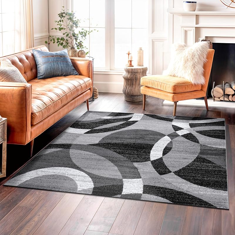 Rugshop Abstract Circles Contemporary Square Rug Gray 6'6" x 6'6" | High Traffic, Square, Size 6'6" x 6'6", Living Room, Bedroom, Dining Room, Home Office, Kitchen, Entryway, Hallway