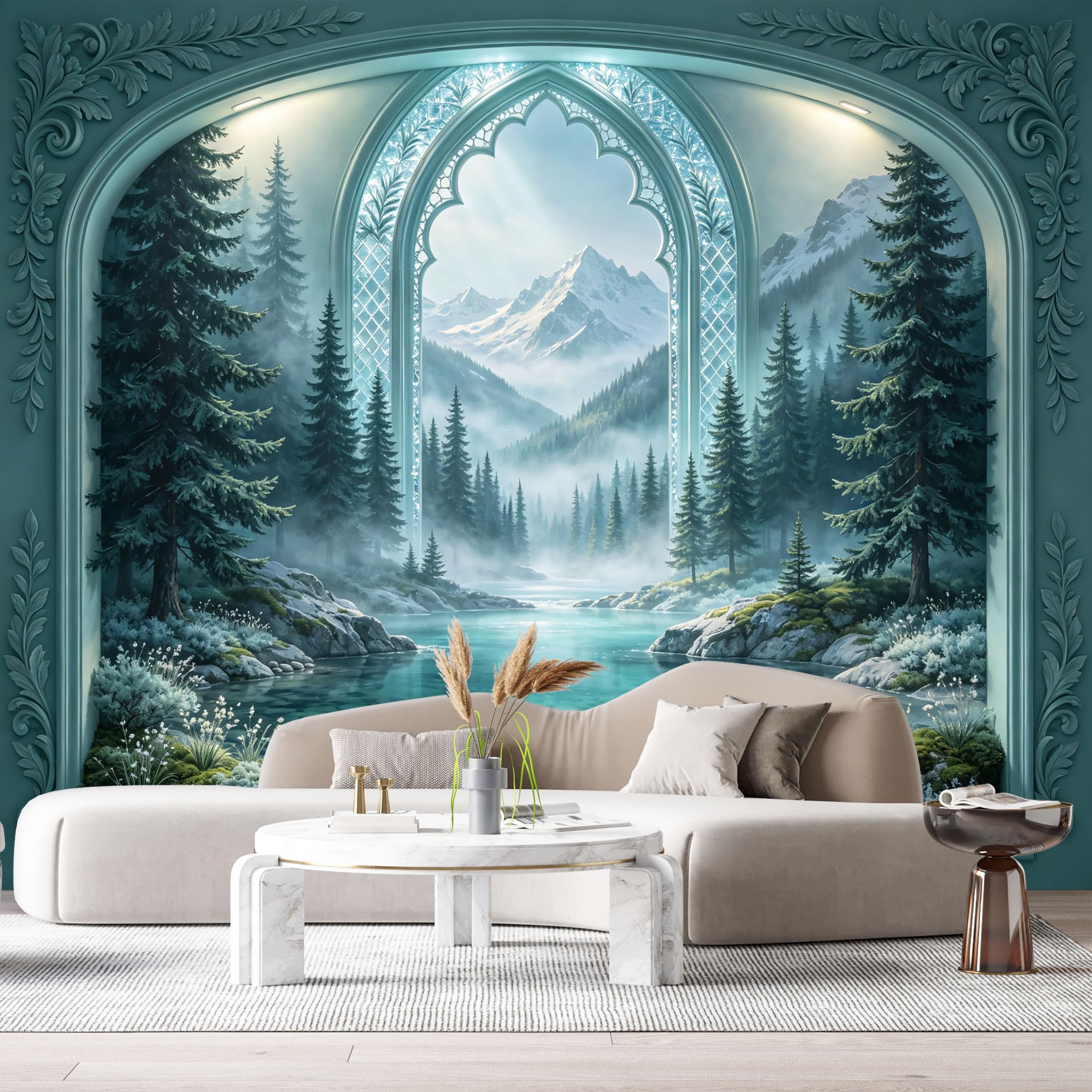 Custom Size Wall Murals Mountain Lake Forest Pine Tree 3D Trompe L'Oeil SelfAdhesiveWall Fabric Removable Wallpaper Wall Decor for Living Room Bedroom Bathroom