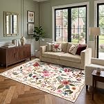 3x5 Zone Rug Rouge, Floral Rugs pour le salon, Léger Non glissable Rug lavable, Intérieur Basse Pile Boho Design Rug pour Chambre Salon Salle à manger Rouge