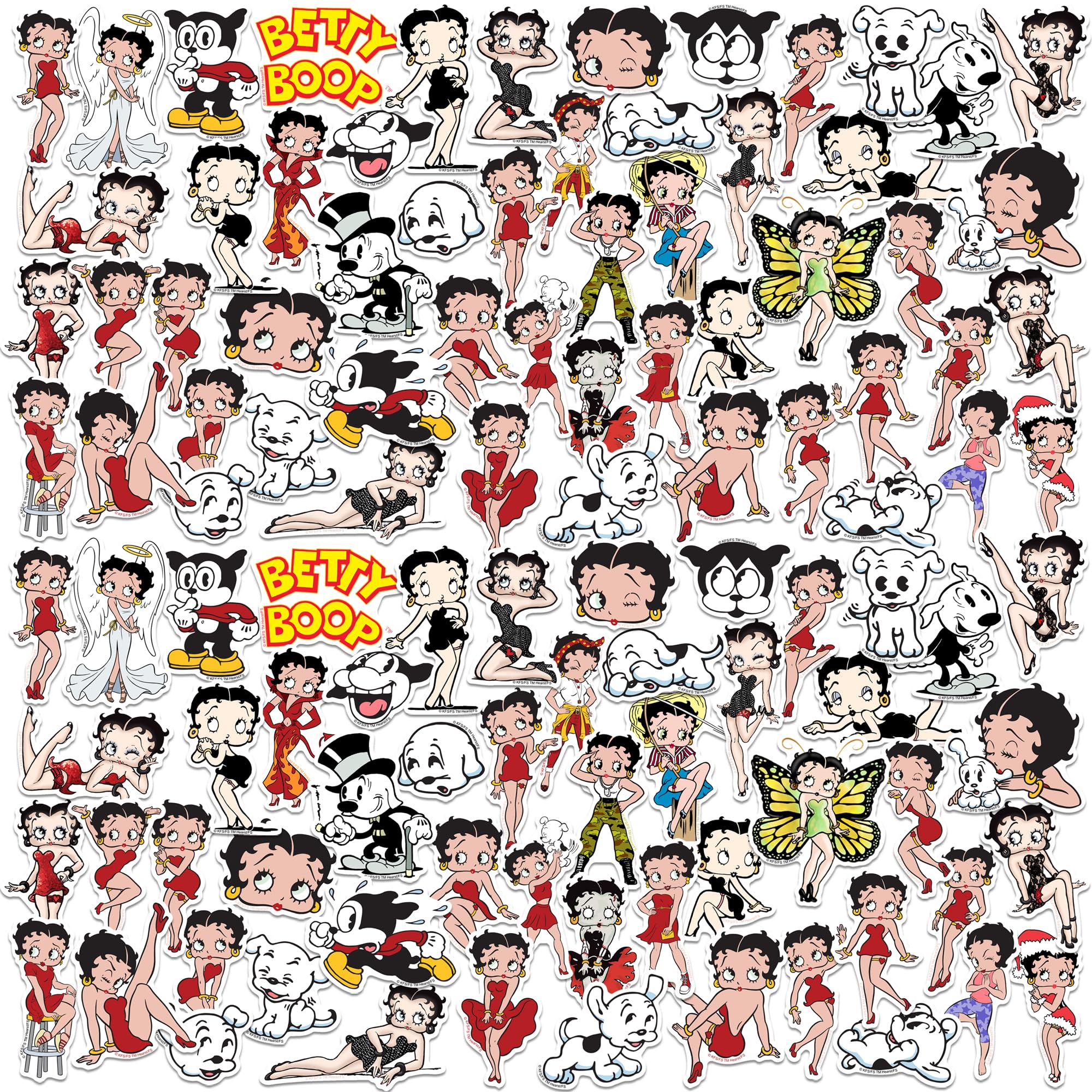 Betty Boop Character 200ct Vinyl Large Deluxe Stickers Variety Pack - Laptop, Water Bottle, Scrapbooking, Tablet, Skateboard, Indoor/Outdoor