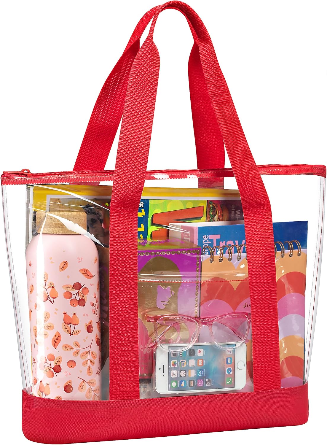 Handy Laundry Clear Tote Bag - Zipper Closure, Long Shoulder Strap, Fabric Trimming. | Zipper Closure, Long Shoulder Strap, Fabric Trimming