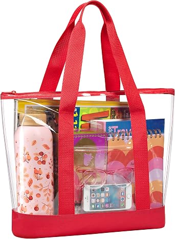 Handy Laundry Clear Tote Bag - Zipper Closure, Long Shoulder Strap, Fabric Trimming. | Zipper Closure