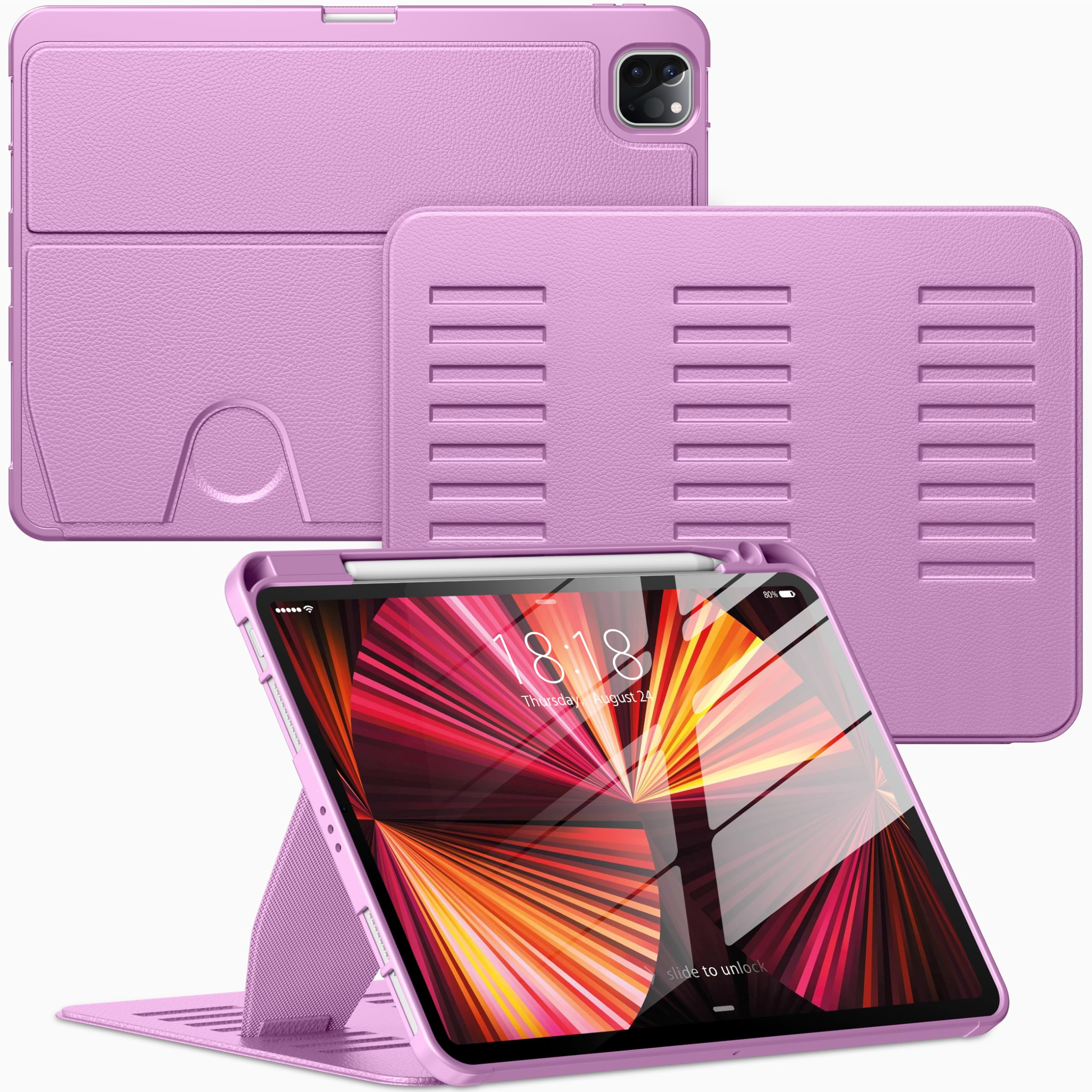 VIKESI Case for iPad Pro 11 Inch 4th / 3rd / 2nd / 1st Generation 2022/2021/2020/2018,Multiple Angles Stand Cover,Soft Back,Pencil Holder,and Auto Sleep/Wake,Purple