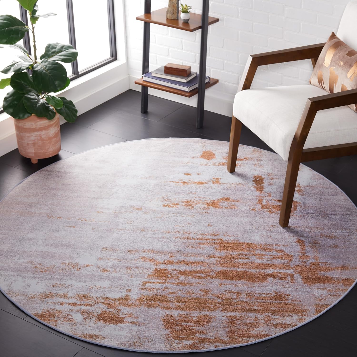 SAFAVIEH Washable Rug Tacoma Collection - 9' x 12', Grey & Rust, Slip Resistant & Easy to Clean, Ideal for Living Room, Bedroom, Home Office, Dining Space (TAC808P)