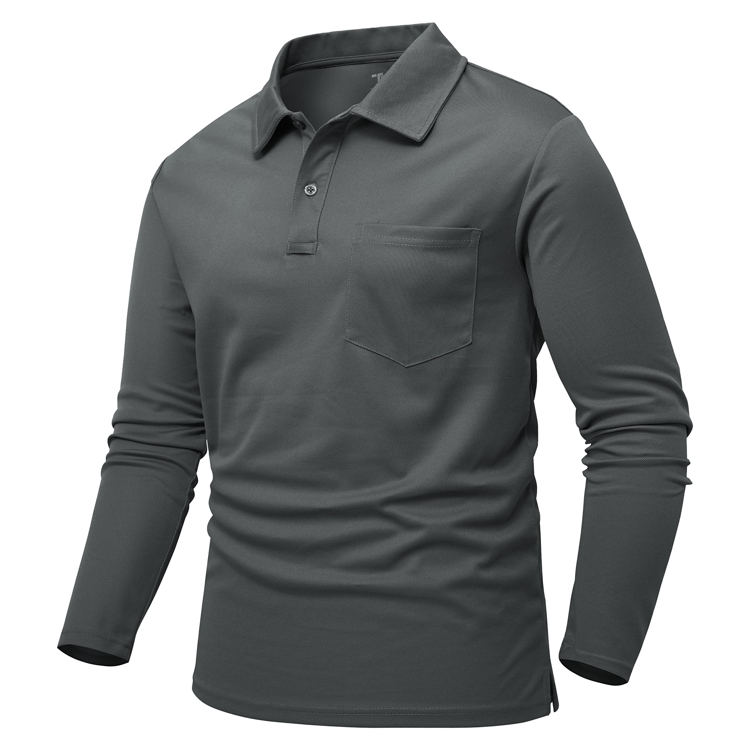 RdrukoMen's Breathable Long Sleeve Polo Shirts Casual Smart Button Neck T Shirts Wicking Quick Dry Work Golf Hiking Tops with Pocket