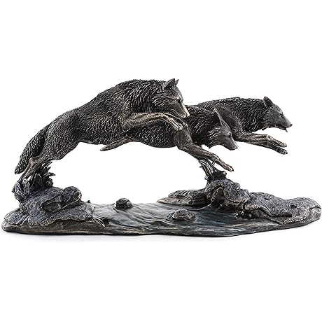 Wolf Sculpture: Top Collection Grey Wolves on The Run Replica Statue