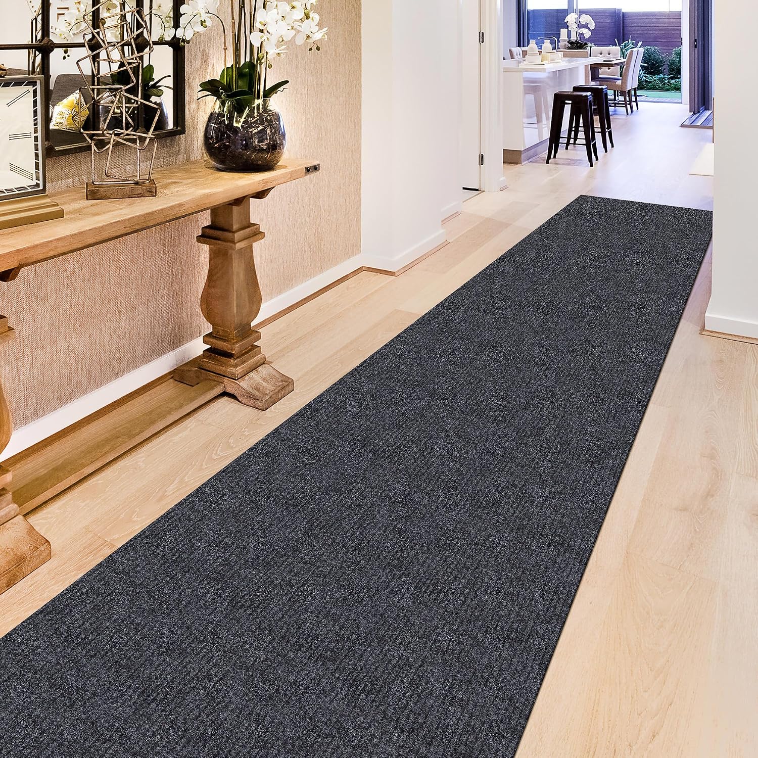Ottomanson Outdoor Utility Collection Waterproof Non-Slip Rubberback Solid Design 3x10 Indoor/Outdoor Runner Rug, 2'7" x 9'10", Black