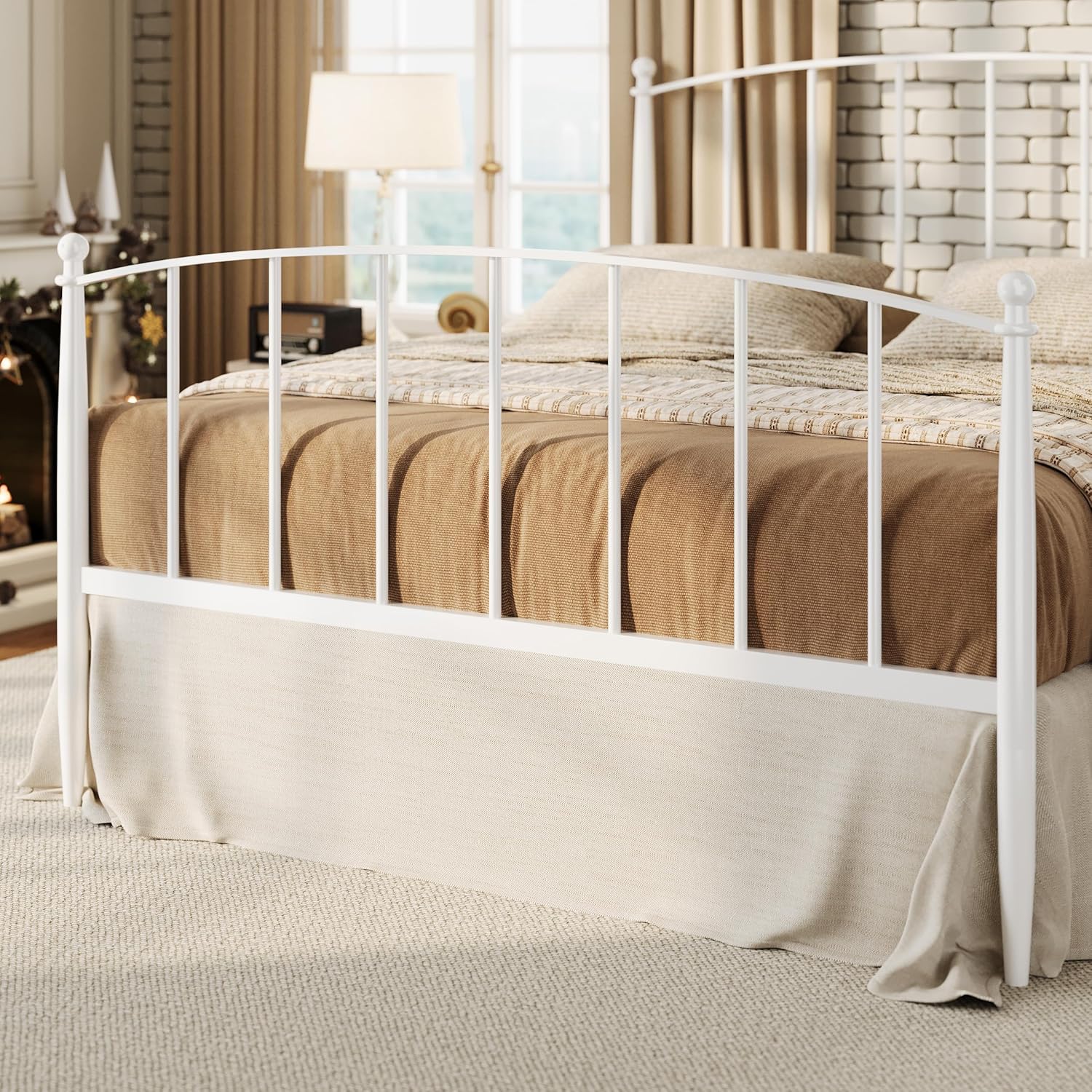 SHA CERLIN Queen Bed Frame, Metal Platform Bed with Victorian Style Iron-Art Headboard and Footboard, Easy Assembly, No Box Spring Needed, White - Image 7