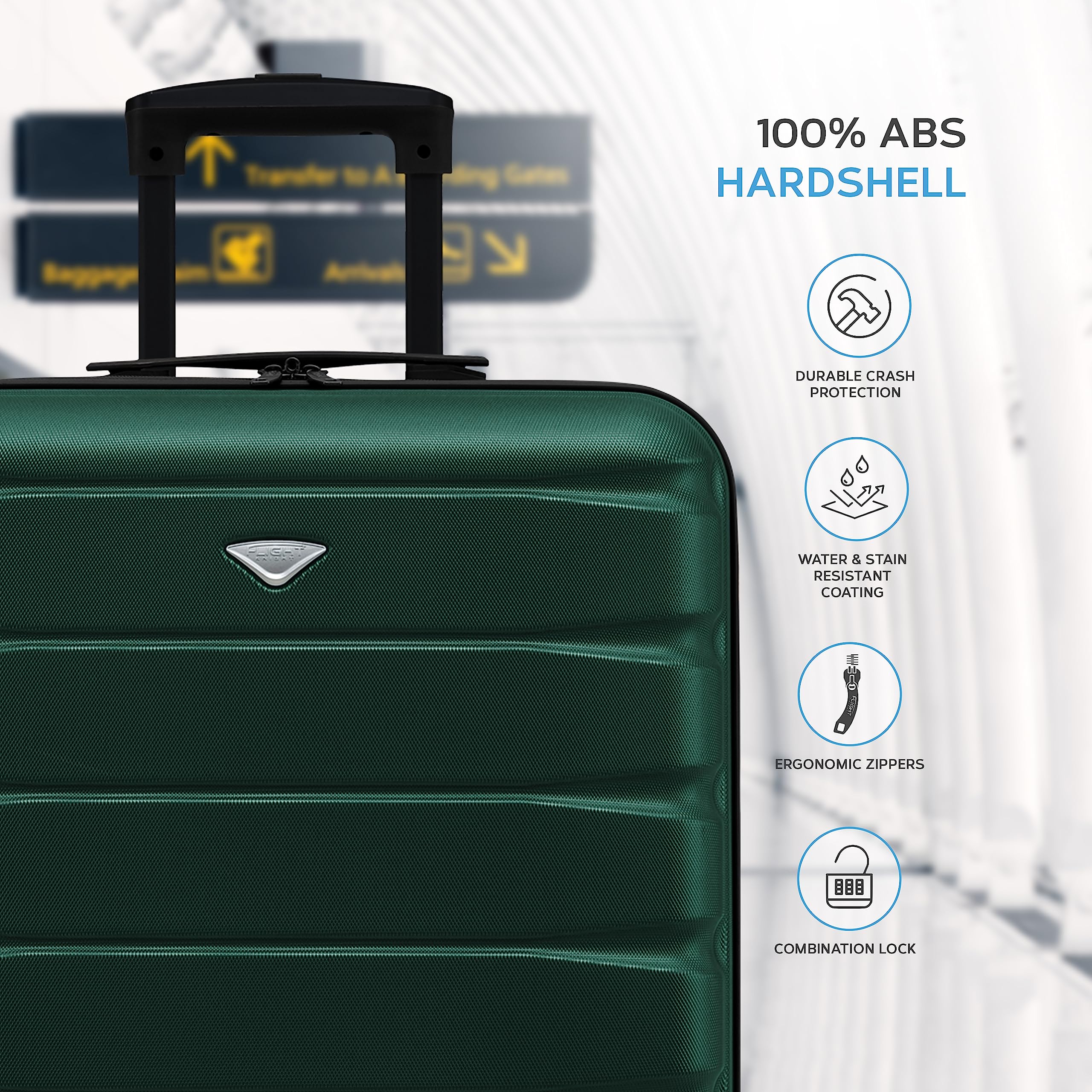 Flight Knight 56x45x25 EasyJet Cabin Bag, Jet2, British Airways Suitcase - Lightweight Small Durable 4-Wheel Cabin Case, Maximum Carry-On Size, ABS Hard Shell, 10kg Hand Luggage Bag- 56 x 45 x 25